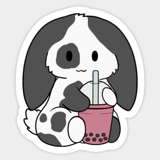 Spotted Black Bunny Strawberry Bubble Tea Sticker